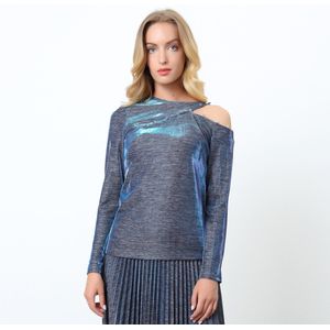 Asymmetrische glinsterende top met op off-shoulder