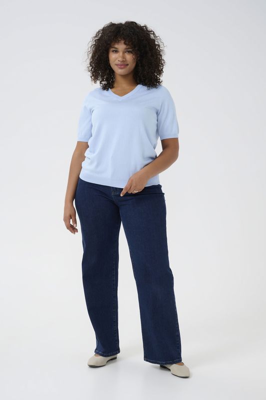 KAFFE - CURVE - Trui - Hemelsblauw - V-hals - Normale Pasvorm