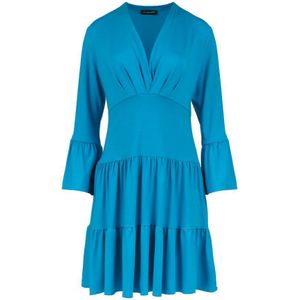 Turquoise jersey jurk met ruches