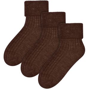 Steven - 3 Paar Dames Wol Bed Sokken | Luxe Lichtgewicht Warme Lounge Sokken - Chocolade