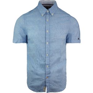 Tommy Hilfiger - Casual Overhemd - Blauw - Katoen Linnen - Korte Mouw