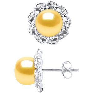 Stud Earrings FLOWER Zoet Water Beads Buttons 8-9mm Golden Silver 925 Jewelry