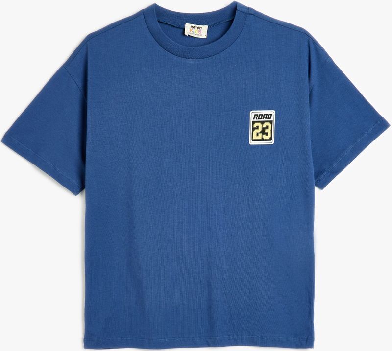 Koton - Shirt - Blauw - Lichtgeel - Zwart - Wit - Jersey - Ronde Hals - Wijde Pasvorm - Kwartmouw