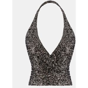 Zilveren Pailletten V-Hals Achterdetail Dames Blouse