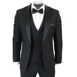 Paul Andrew - Regent Suit - Zwart - 3-delig Tuxedo Pak - Klassiek Satijnen Diner