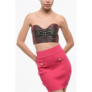 Strapless crop top met dierenmotief en iriserend effect in veelkleurig