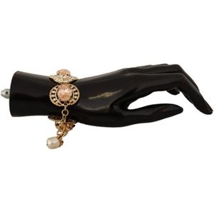 Dolce & Gabbana Gold Brass Chain Champagne Crystal Statement Charms Women's Bracelet