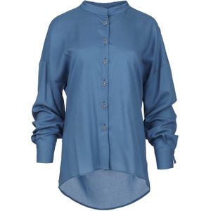 Blouse - Hemelsblauw - Met Mandarijnkraag