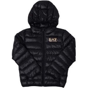 Emporio Armani EA7 Core ID Down Hooded Jacket voor jongens in Zwartgoud