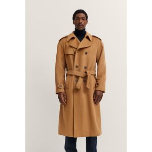 Bugatti Herren Trenchcoat met dubbele rij knopen en riem, wol-kasjmiermix