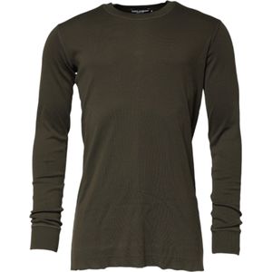 Dolce & Gabbana - Long Sleeve Crew Neck - T-shirt - Donkergroen - 100% Katoen