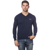 Roberto Cavalli - Heren Trui - Blauw - Viscose - V-halslijn - Logo-borduurwerk