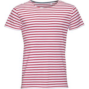 SOLS Heren Miles Gestreept T-Shirt Met Korte Mouwen (Wit/rood) - Maat M