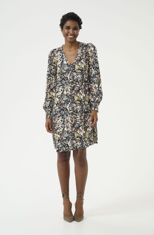 CULTURE Jurk 'CUSika Bello'  lichtblauw / geel / zwart / wit