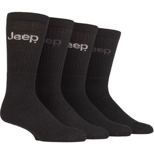 Heren Gerecycled Katoenen Sokken | Jeep | 4-Pack Dikke Gebreide Volledige Gevoerde Bootsokken - Zwart / Zwart