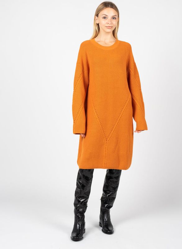 Silvian Heach - Gebreide Trui - Oranje - Ronde Halslijn - Midi Lengte