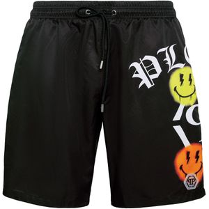 Philipp Plein - Jogging Shorts - Zwart - Polyester - Met Smile Print
