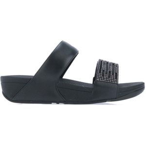 Women's Fit Flop Lulu Lasercrystal Leather Slide Sandals in Black