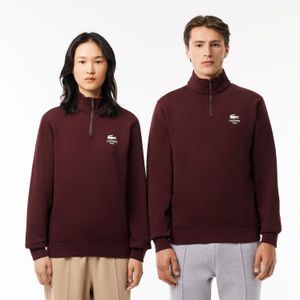 Men's Lacoste High Neck Zip-Up Print Sweatshirt in red maroon