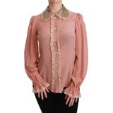 Dolce & Gabbana Roze Zijde Gouden Pailletten Kanten Blouse Shirt