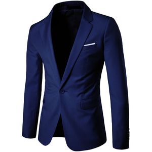 Marineblauwe casual blazer, slim-fit zakelijke blazer
