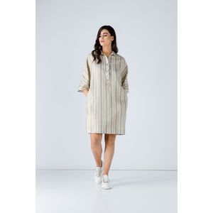 Jurken - Oversized - Gestreepte Zomerjurk - Geweven Linnenstof - Elleboog Mouwen