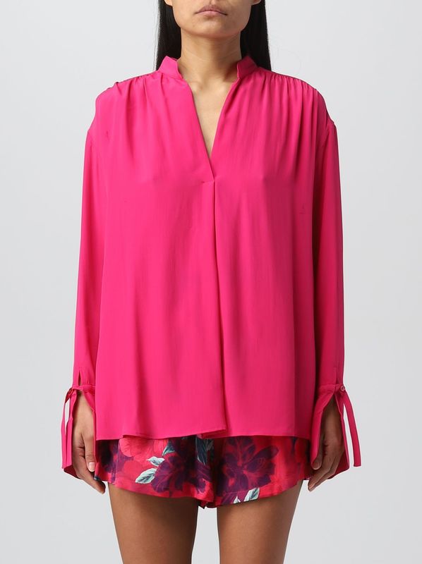 Pinko - Fuchsia Lange Mouw Blouse - Roze - V-hals