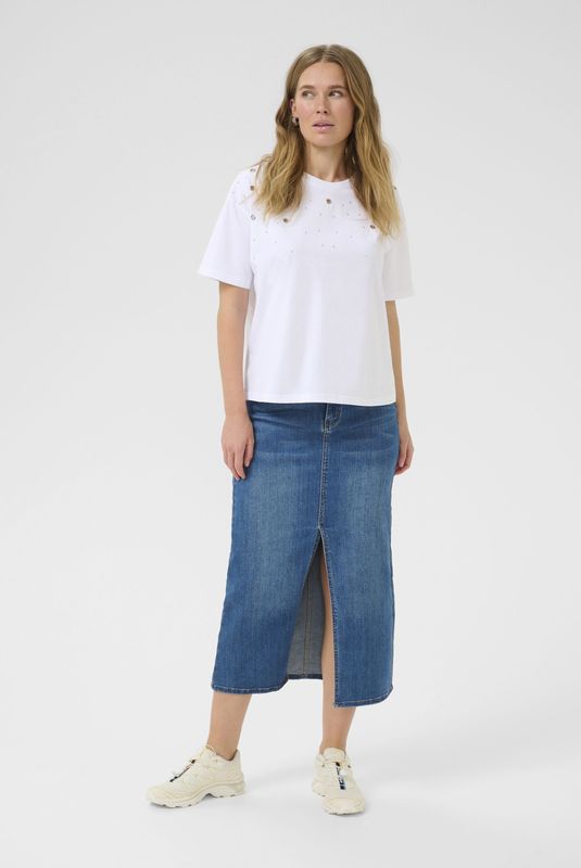 Kaffe - KACleo - T-shirt - Wit - Losse Pasvorm - Kwartmouw