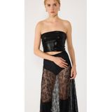 Zwarte Glanzende Stoffen Strapless Crop Top