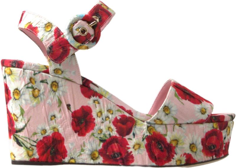 Bloemige Klaprozen En Madeliefjes Plateau Sandalen