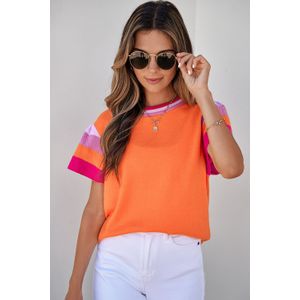 Korte Mouwen Gebreide Trui met Kleurblokdetail