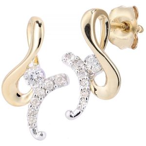9ct geel- en witgouden oorbellen met diamanten swirl-ontwerp