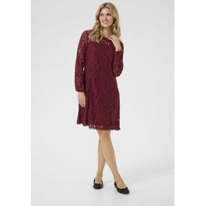 Zally - Feminine - Jurk - Cabernet Wine - Net Boven De Knie - Lange Mouwen