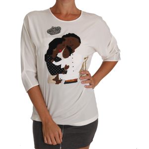 Dolce & Gabbana - Blouse - Wit - Dames - Elegante Zijde Blend met Familie-applicatie
