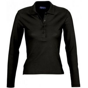 SOLS Dames/dames Podium Lange Mouw Pique Katoenen Polo Shirt (Zwart) - Maat XL