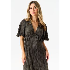 Zwarte metallic plisse maxi jurk