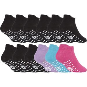 Sock Snob - 12 Paar Meisjes Gymsokken met Grips | Enkelsokken met Antislipzool - Roze / Zwart