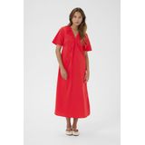 Jurk - Fitted - Fiery Red - Midi Lengte - Korte Mouwen