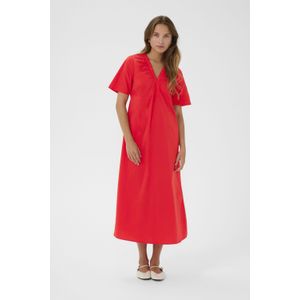 Jurk - Fitted - Fiery Red - Midi Lengte - Korte Mouwen