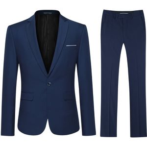 2-delig marineblauw pak met slanke pasvorm en eenvoudig ontwerp