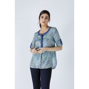 Poplin Top - Petrolblauw - Geweven - ¾ Mouwen - Ronde Halslijn