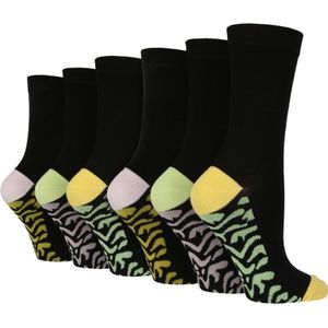 Wildfeet - 6 Paar Multipack Dames Bamboe Sokken | Dress Sokken met Voetpatroon - Zebra Grn