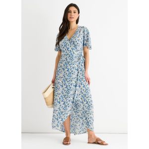 Midi-jurk met blauwe bloemen