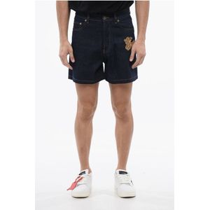 Raw Wash 90SLOGO geborduurde denim shorts in blauw