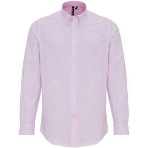 Premier Heren Gestreept Oxford Overhemd Met Lange Mouwen (Wit/Roze)