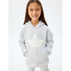 Koton - Sweatshirt - Grijs Gemêleerd/Wit - Met Capuchon - Normale Pasvorm