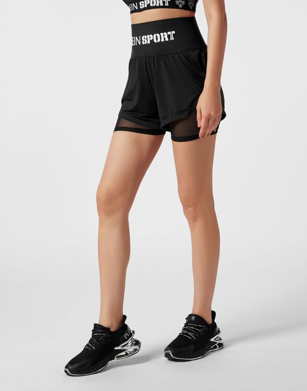 Plein Sport - Korte Broeken - Zwart - Dubbellaagse Jogging Shorts - Sneldrogend
