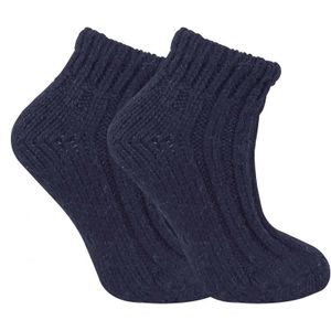 Dames DikkeKnit Wool Blend Enkellaars Sokken - Marine - Maat 37-39.5