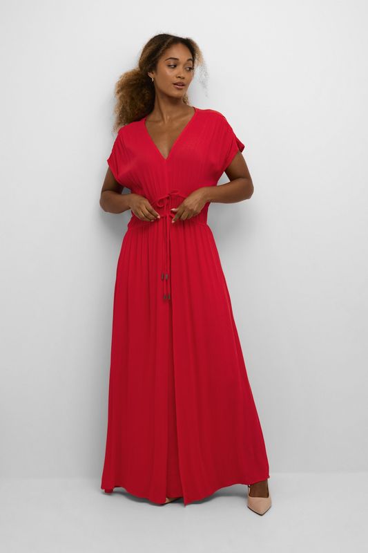 Jurk - Rood - Lange Lengte - Kapmouwen - 100% Viscose