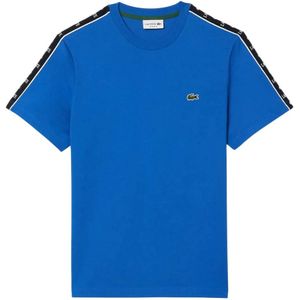 Lacoste Heren Logo Katoenen Jersey Strepen T-shirt (Blauw)
